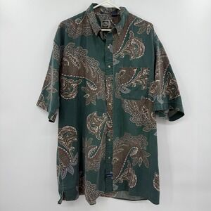 Vintage GH Bass Shirt Men XL long Green Paisley AOP Short Sleeve Cotton Vacation